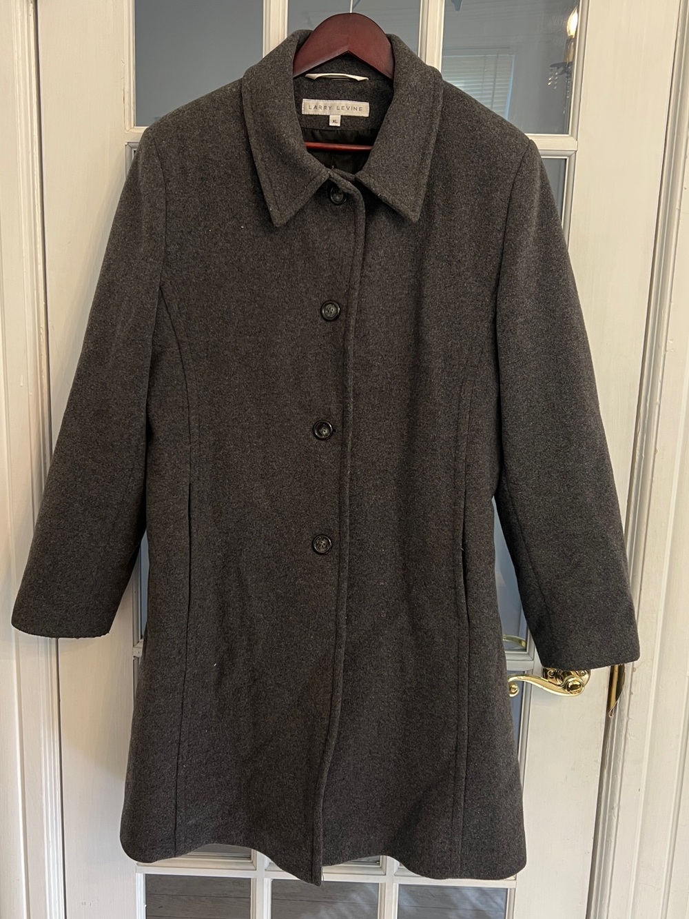 Larry Levine Women’s Charcoal Gray Wool Cashmere Blend Button Front Coat Size XL